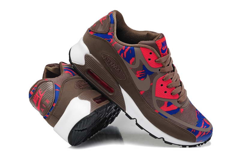 Nike Air Max 90 Chaussures Hommes pre Bande Marron Rouge Bleu (2)